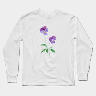 2 little purple pansies watercolour Long Sleeve T-Shirt